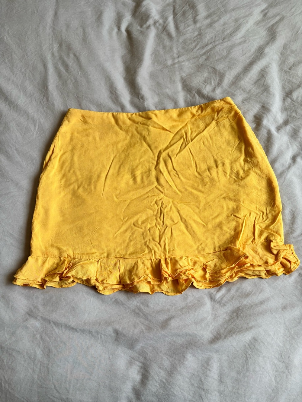 Privacy Please Yellow Ruffle-Hem Mini Skirt